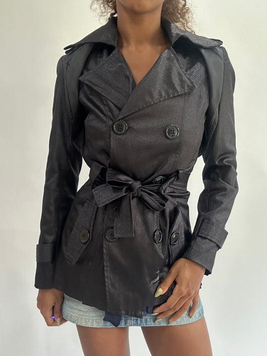wag drop | extra small black satin style cropped trench coat