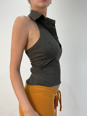 טופ ⁨lola⁩ בהדפס פסי סיכה – חום – מידה ⁨s⁩ – ⁨#294 sample sale⁩