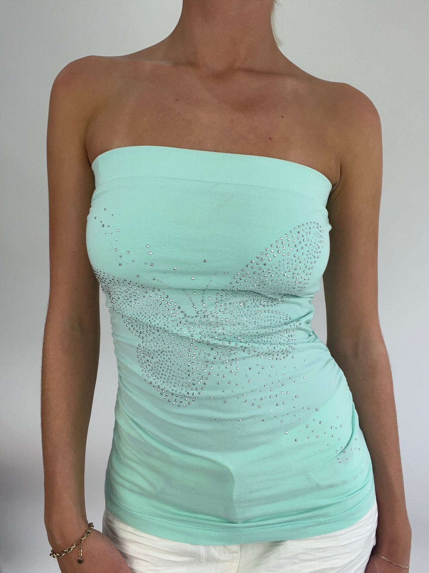 BRITISH SUMMER GIRL DROP | small blue bandeau with diamanté butterfly