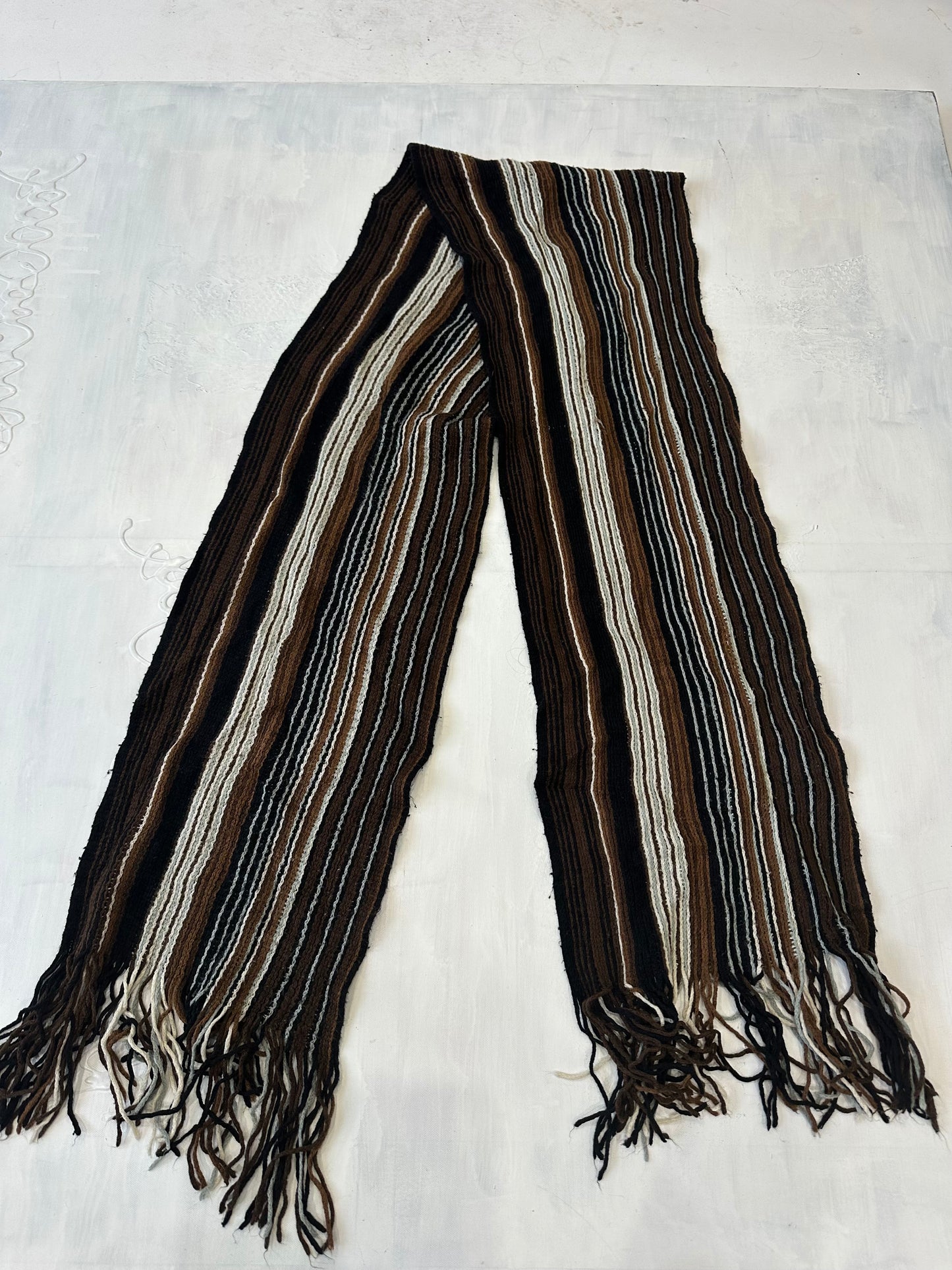 winter edit | brown and blue striped knit tassel scarf