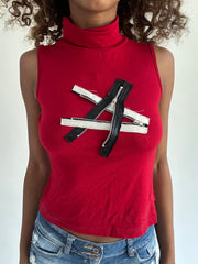 euro trash | small red zip detail roll neck top