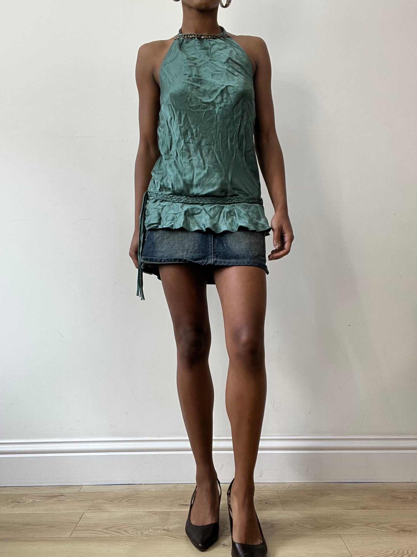vintage edit thirty-one | small green halterneck top with studded neckline
