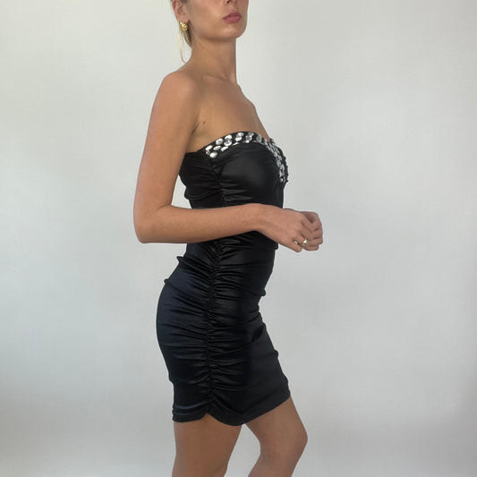 PROM SEASON DROP | medium black bandeau dress with gem detail