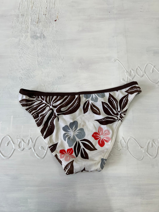 COASTAL COWGIRL DROP | small white bikini bottoms with brown floral print all over