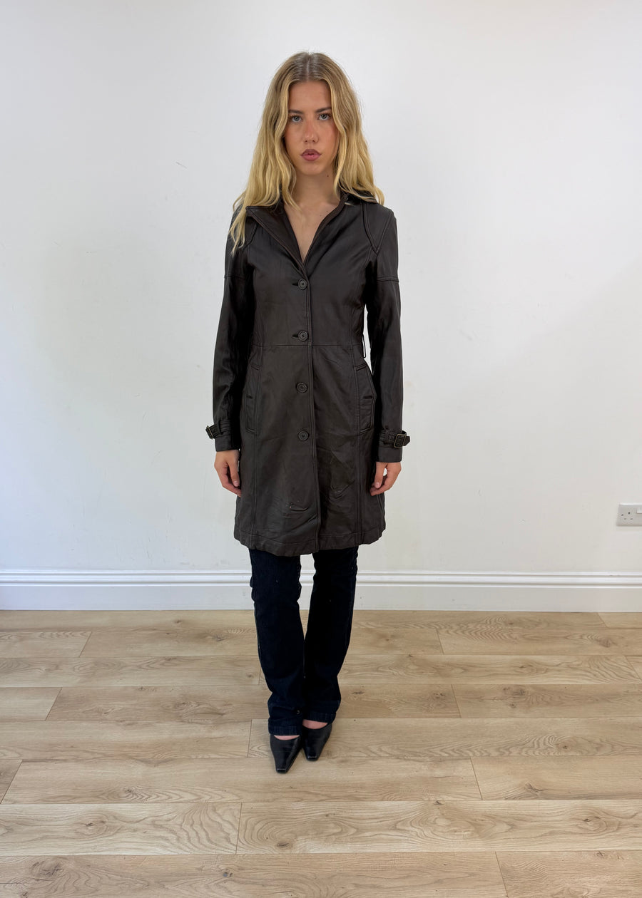 small sisley brown leather jacket