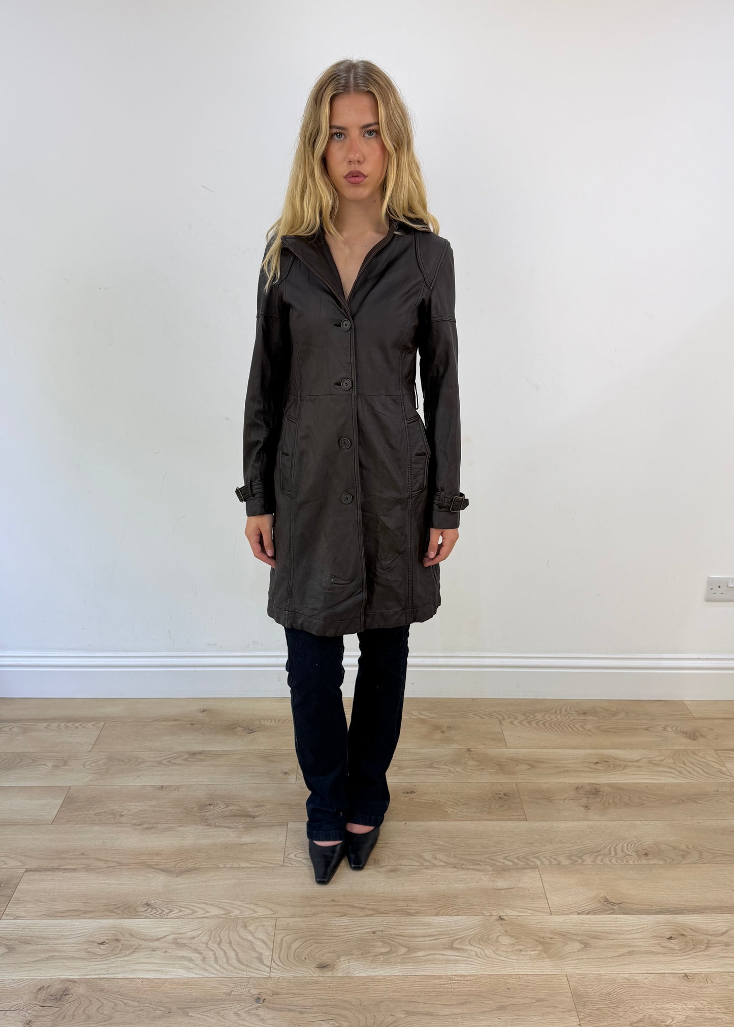 small sisley brown leather jacket