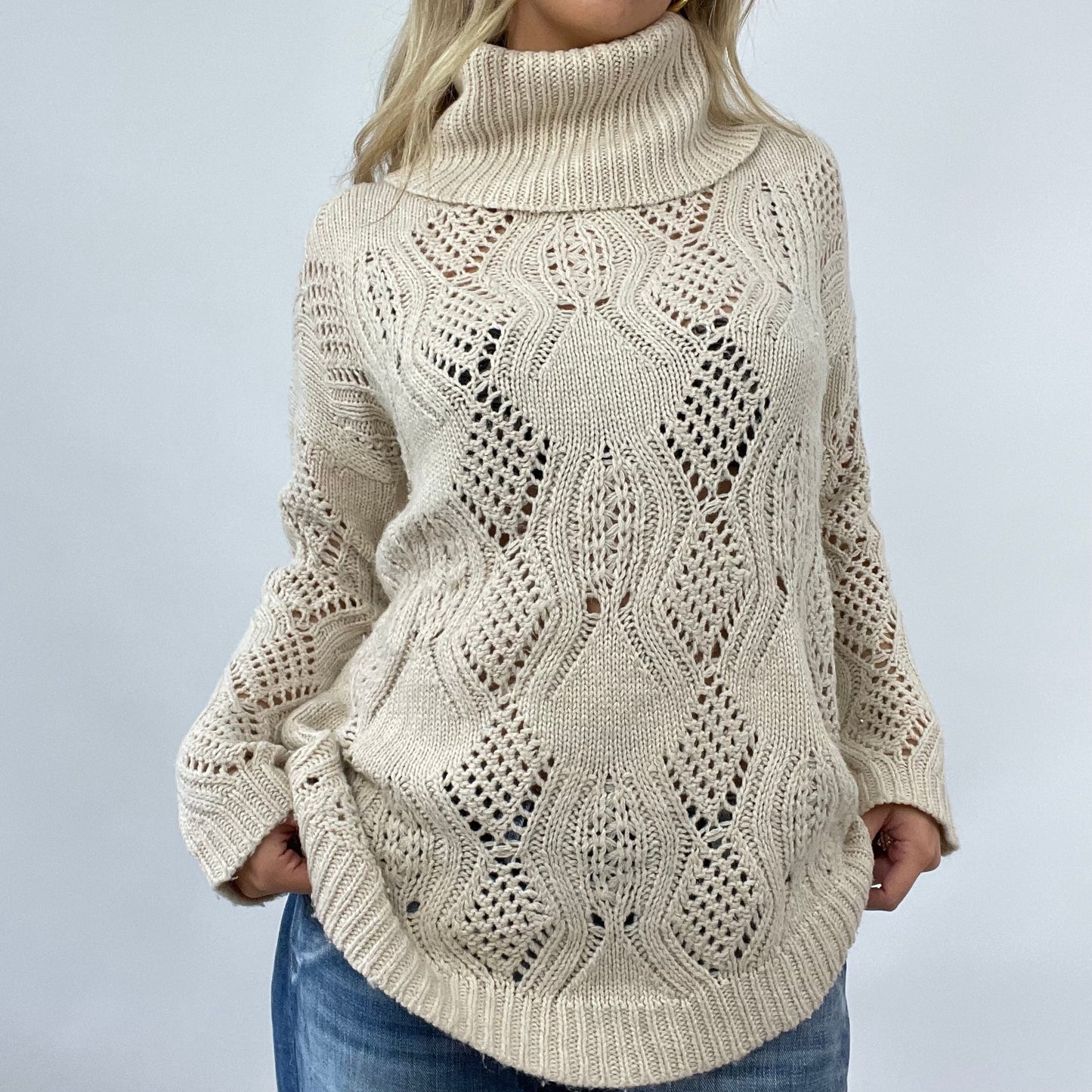 💻 COASTAL GRANDMA DROP | large cream knit roll neck jumper