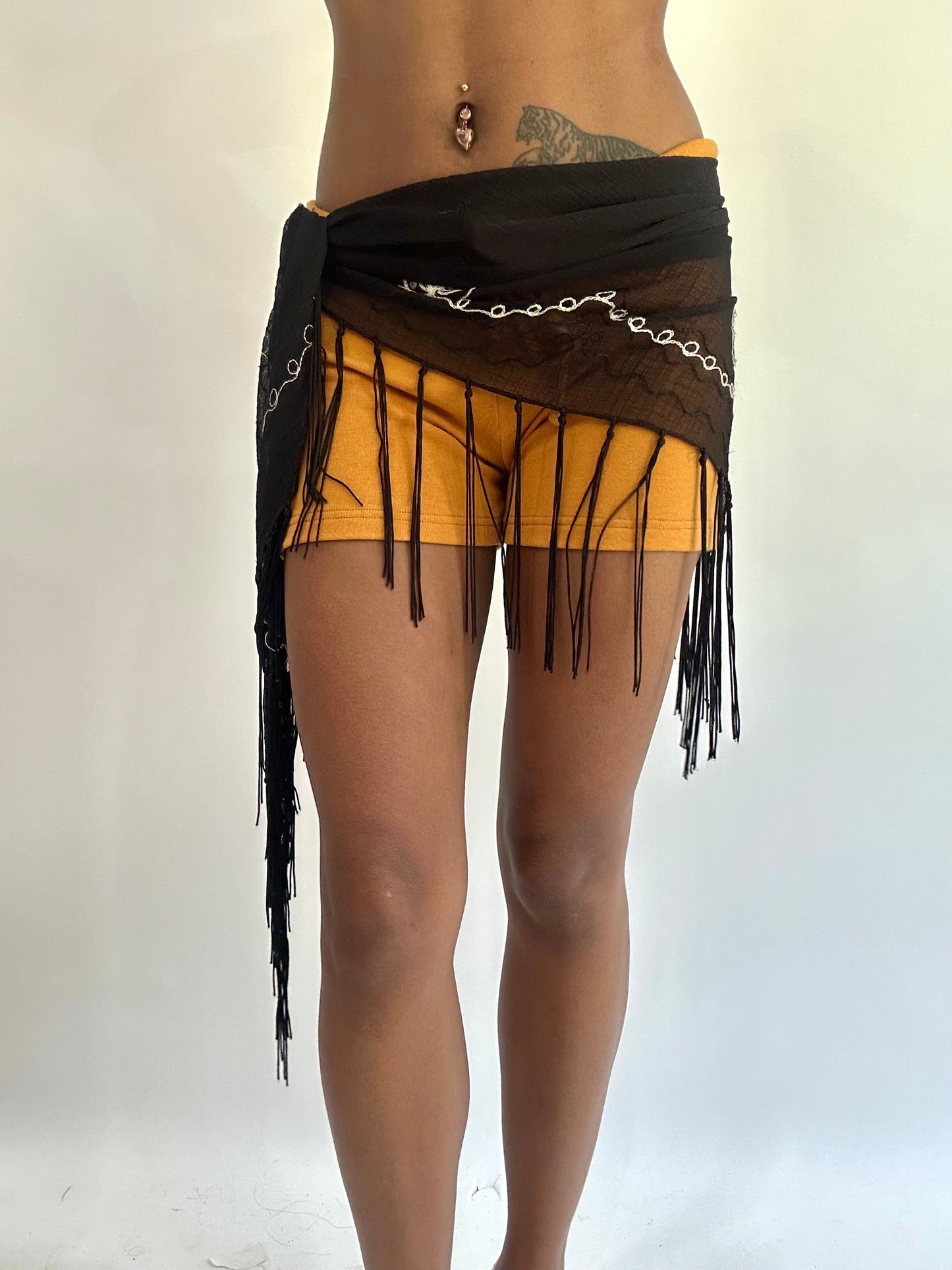beach drop | one size black tassel sheer wrap mini skirt