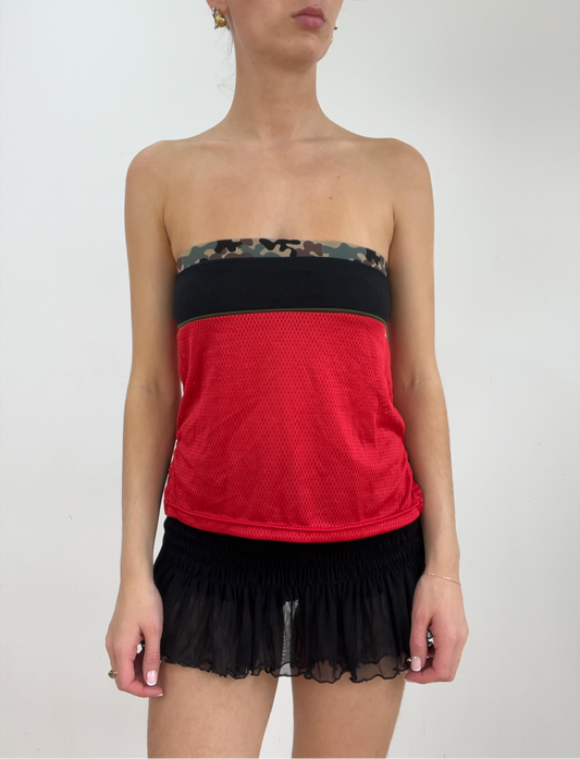 💻‼️ medium red jersey bandeau with camo print