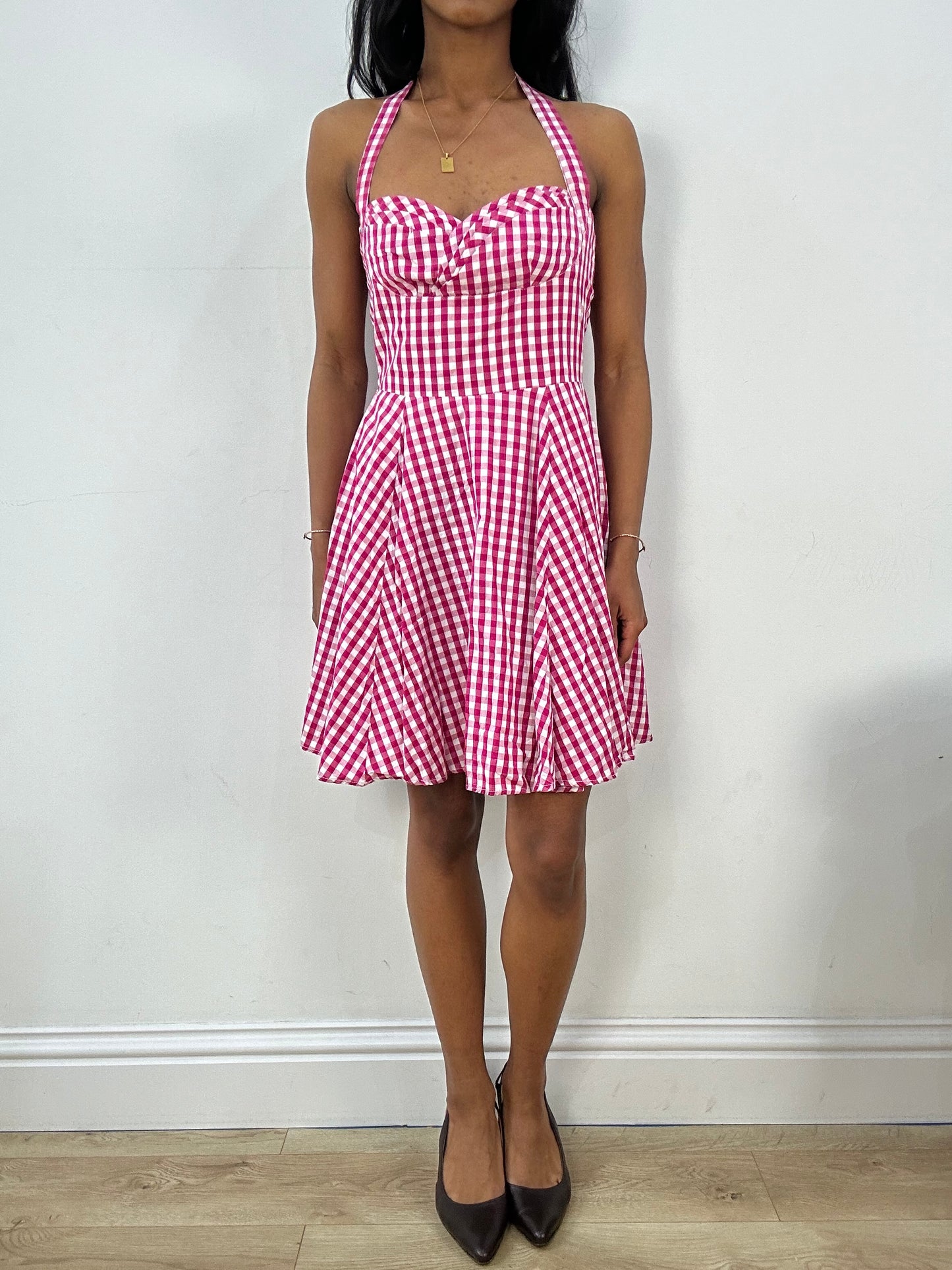 BEST PICKS | extra small pink and white gingham halterneck dress