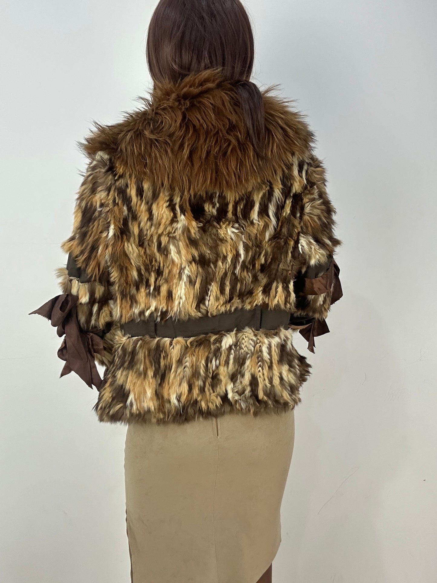 vintage edit thirty-three | small brown mixed fur jacket with statement collar