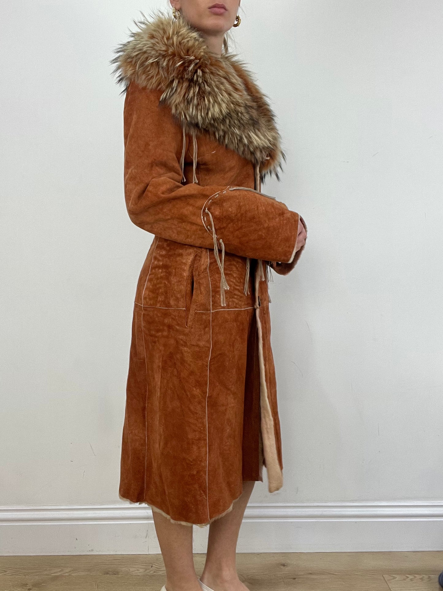 vintage edit: seasonal faves | medium orange real suede long coat
