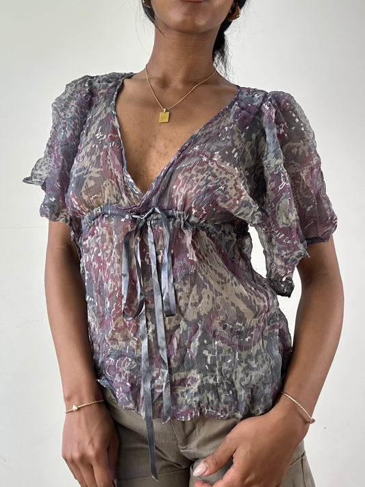vintage edit twenty-one | small purple sheer ribbon flowy top