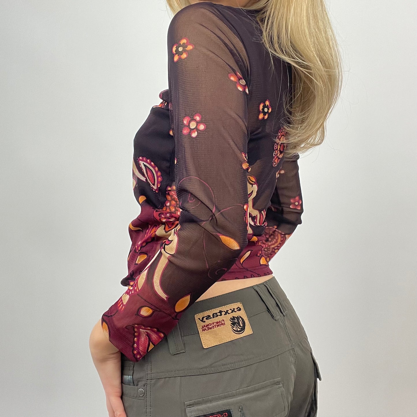 💚 BEST PICKS | small brown patterned mesh long sleeve top