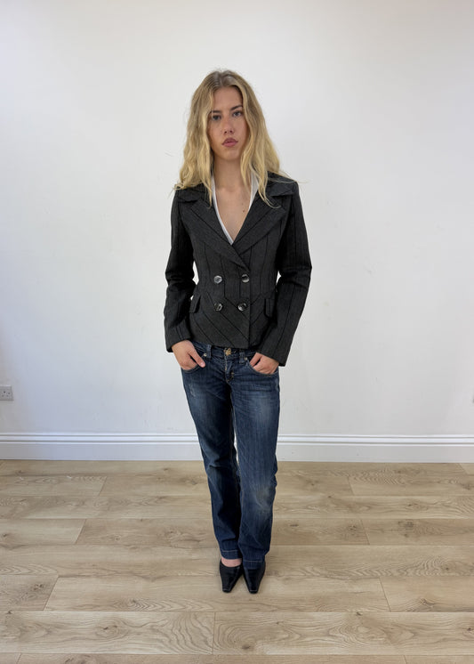 small pinstripe grey pea jacket