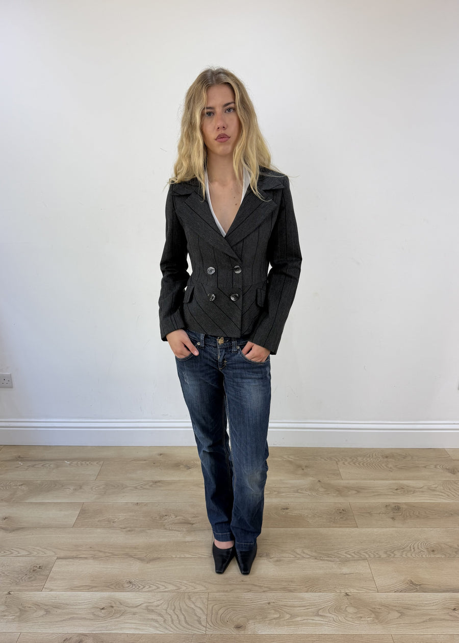 small pinstripe grey pea jacket