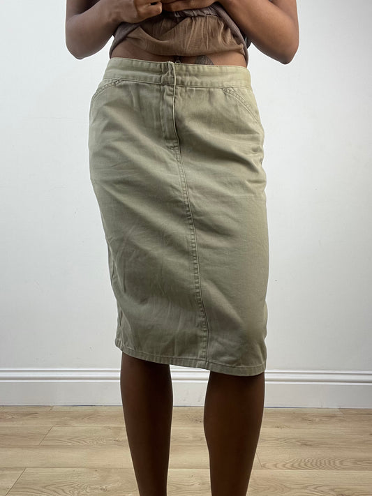 vintage edit: indie sleaze | small khaki ralph lauren cargo style midi skirt