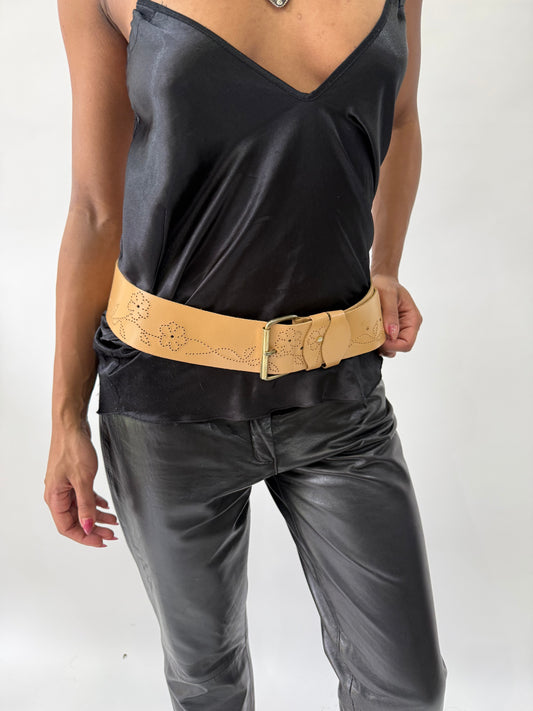 western edit | brown floral oversized buckle belt