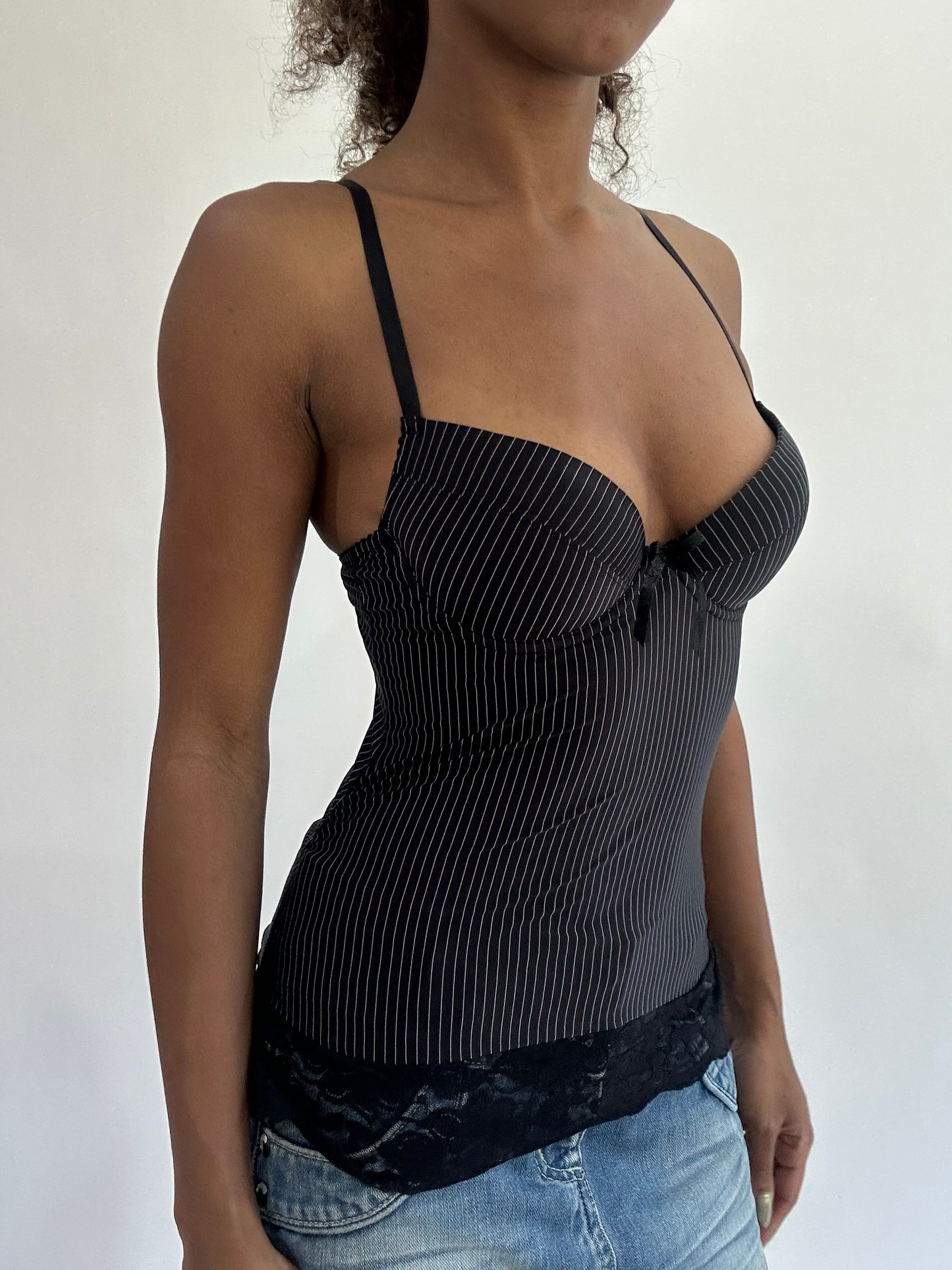 wag drop | extra small/small black pinstripe corset style top