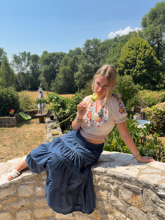 french summer drop | small white sheer embroidered top