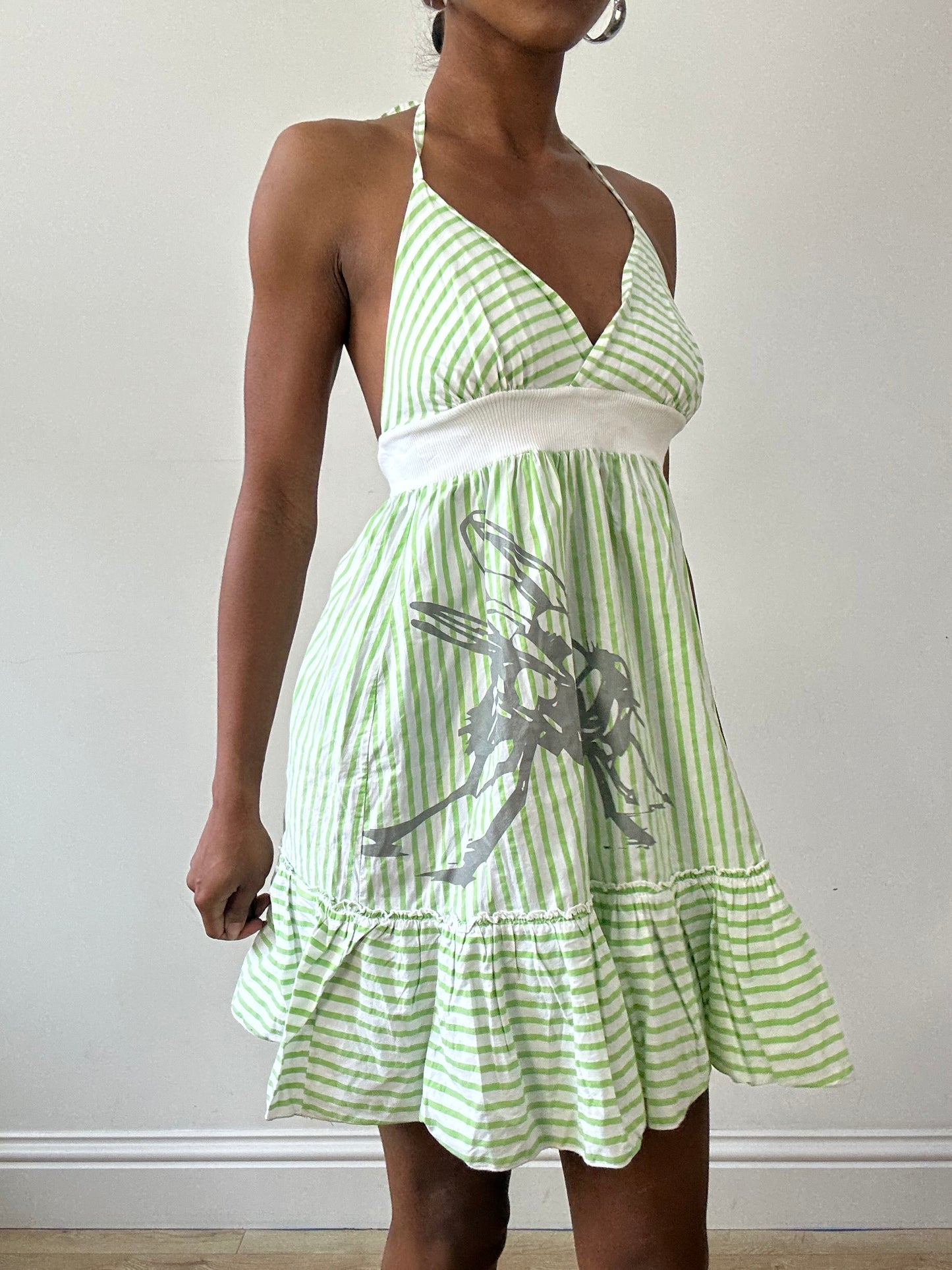 vintage edit thirty-one | small green halterneck striped mini dress