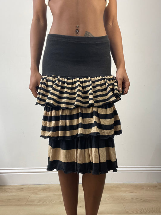 vintage edit: fashion week | extra small black striped midi skirt