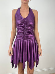 💻HALLOWEEN | small purple ruched halterneck dress