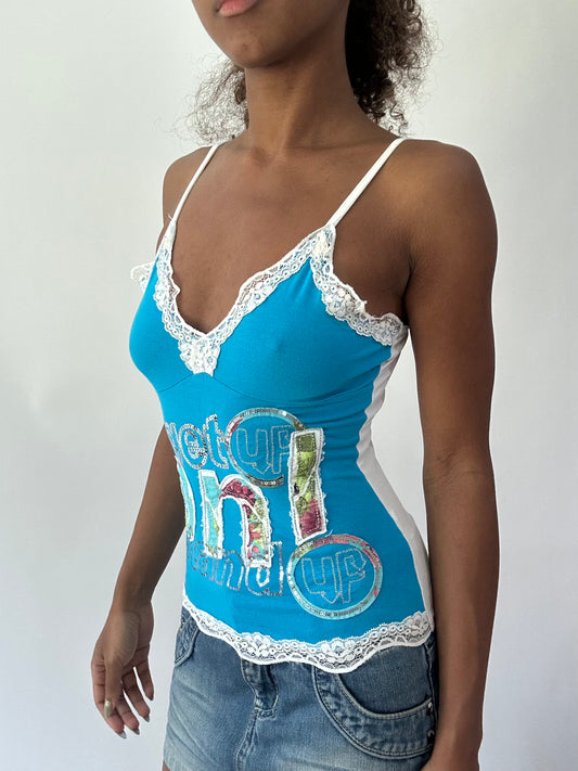 wag drop | small blue lace trim cami top