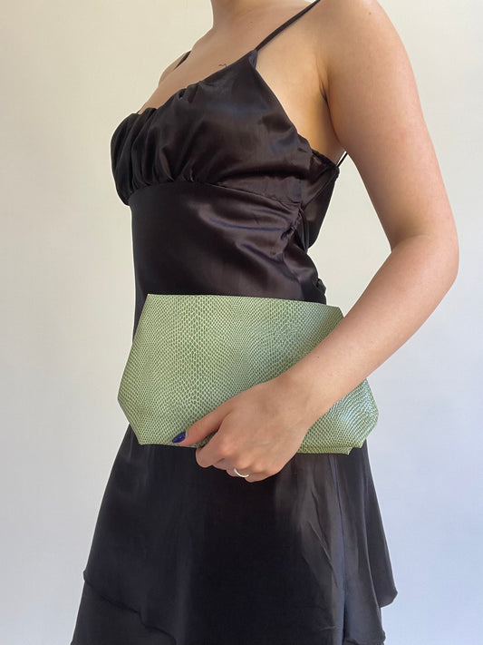 Y2K| small green snake print clinique clutch