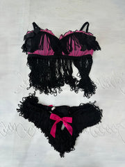 BEST PICKS | medium black and pink fringe bra and underwear set