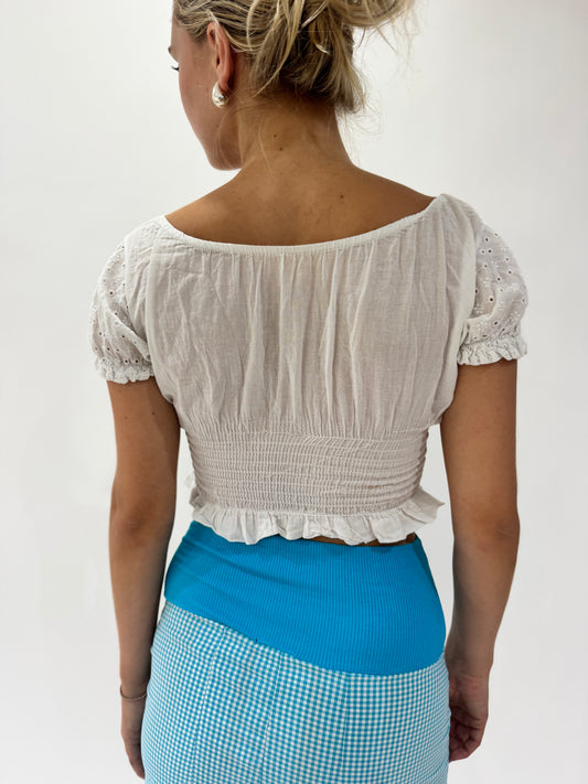 french summer drop | small white broiderie cropped top