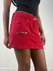 vintage edit thirty-three | small red denim mini skirt with zip details