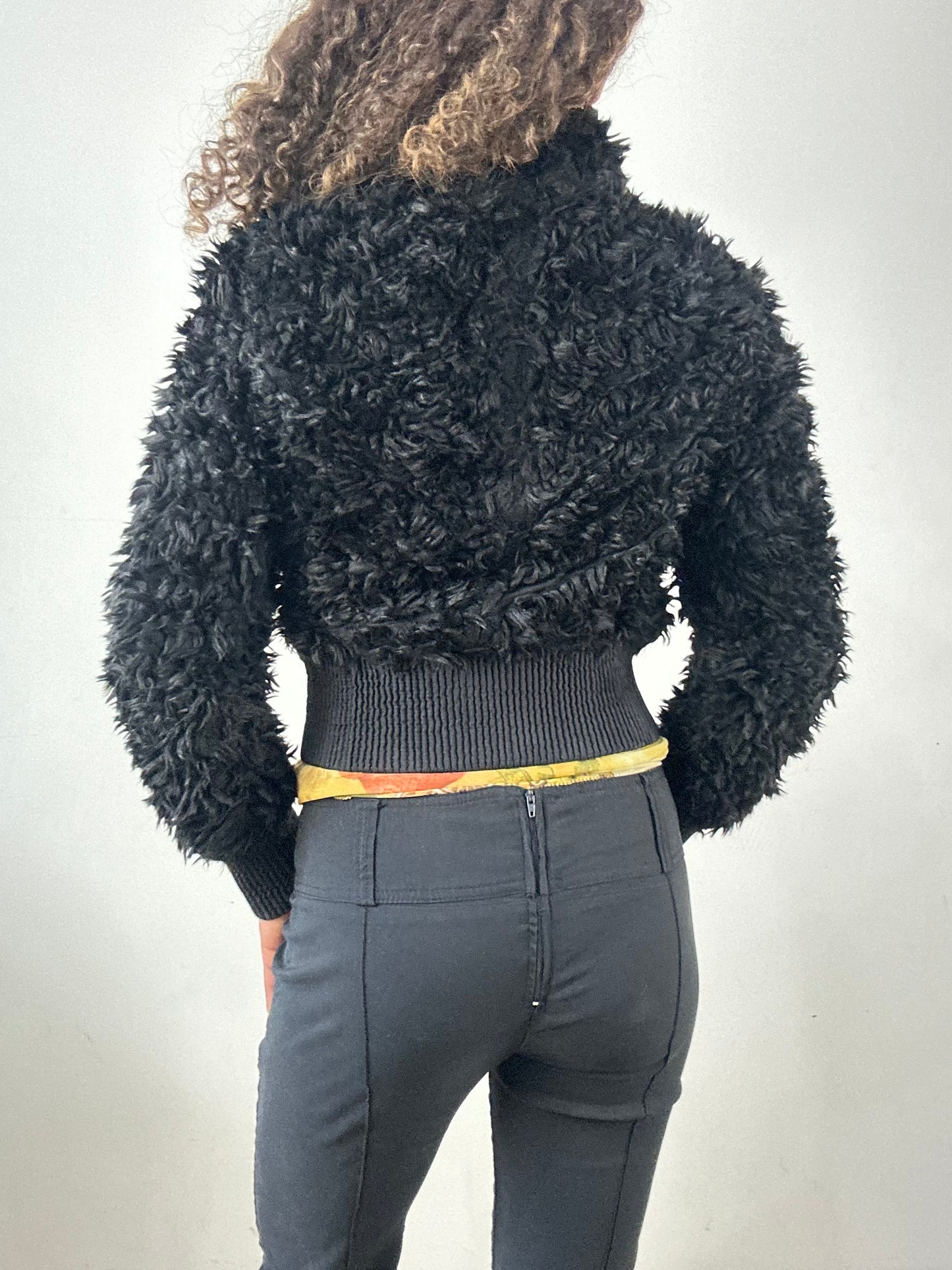 vintage edit thirty-four | small black faux fur bomber jacket