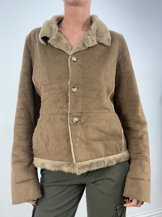 💚 BONFIRE NIGHT | medium beige fur trim suede coat
