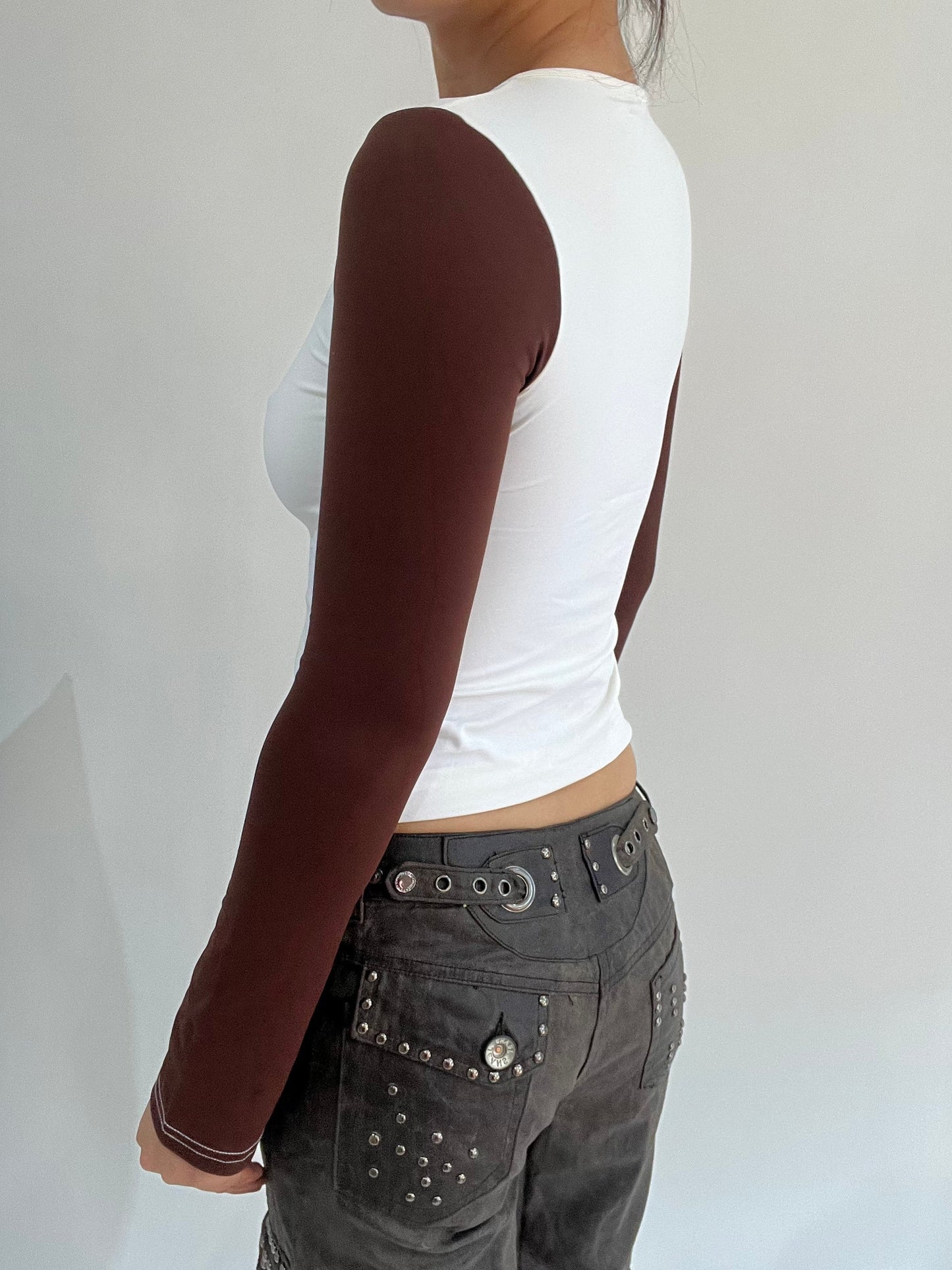 ‼️ | small white and brown long sleeve top