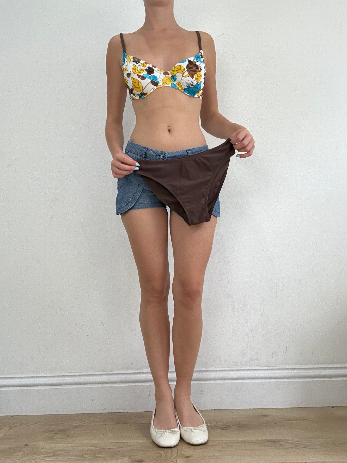 vintage edit twenty eight | medium brown and blue floral bikini set