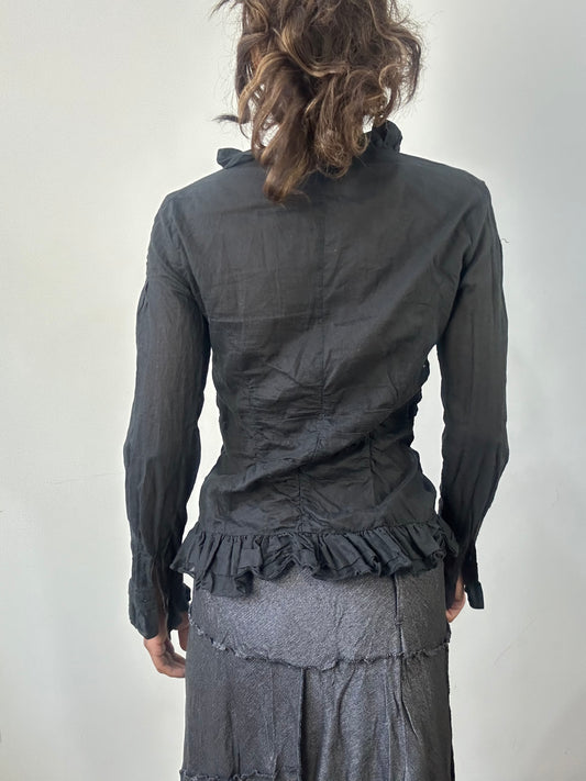 romantic grunge edit | small black ruffle long sleeve top