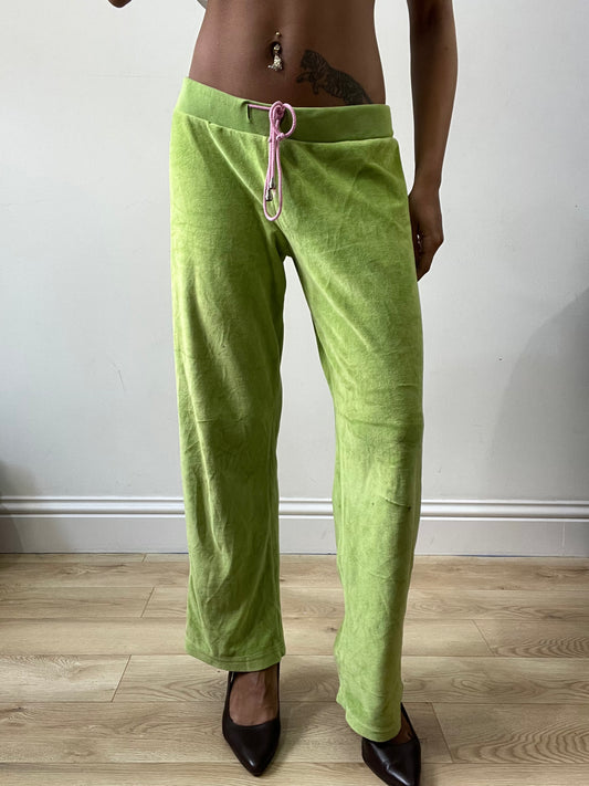 spring edit | medium green velour sweatpants with pink drawstring