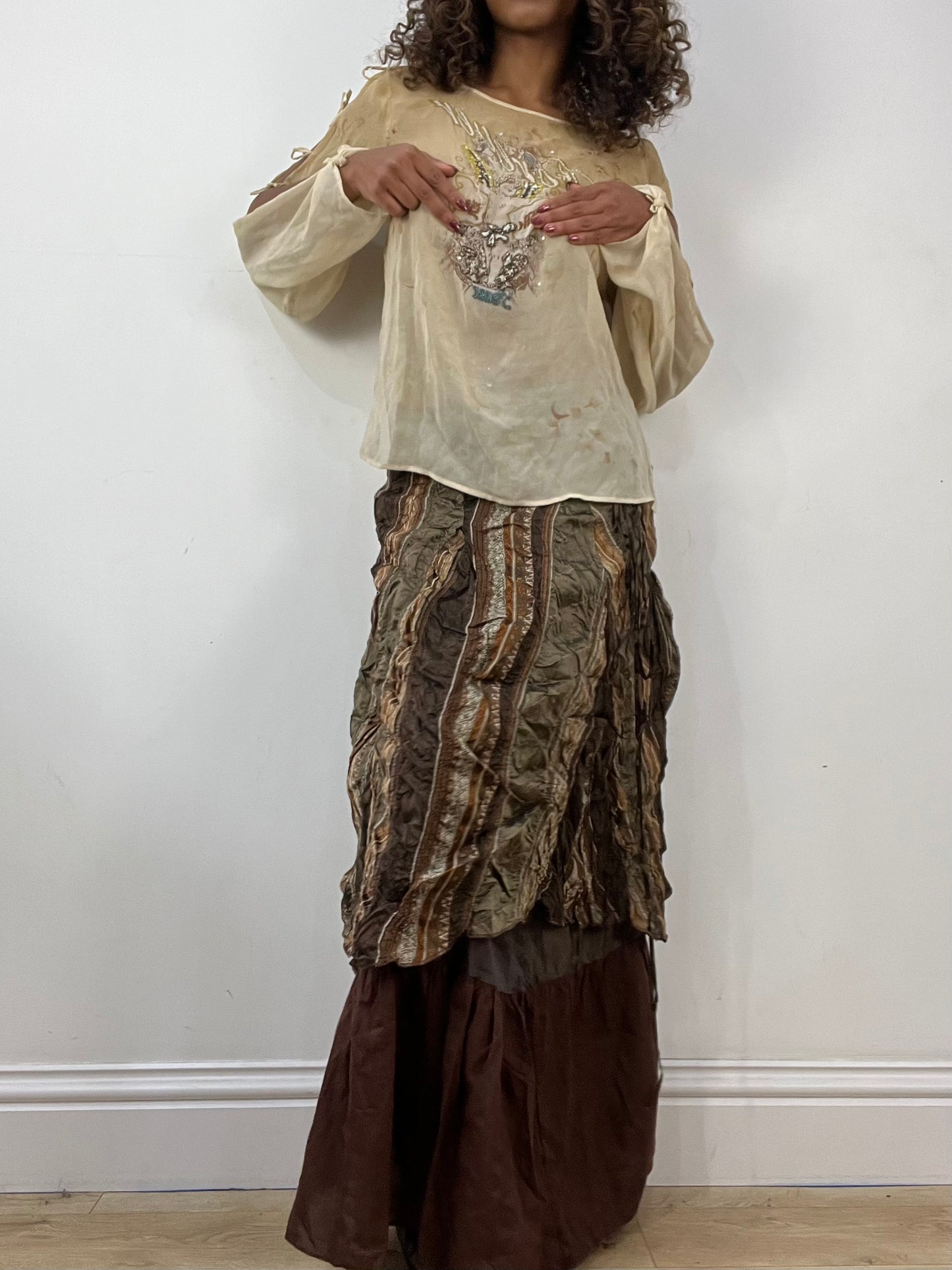 vintage edit thirty-four | small beige sheer long sleeve top