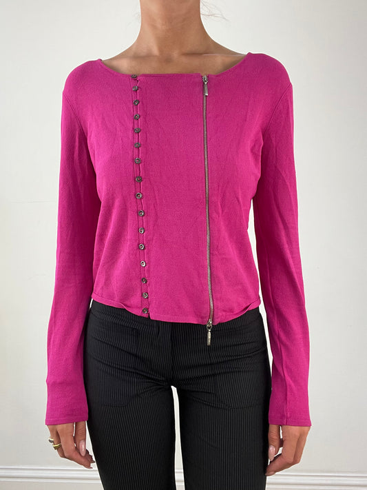 OFFICE GIRLIE | medium pink zip up cardigan
