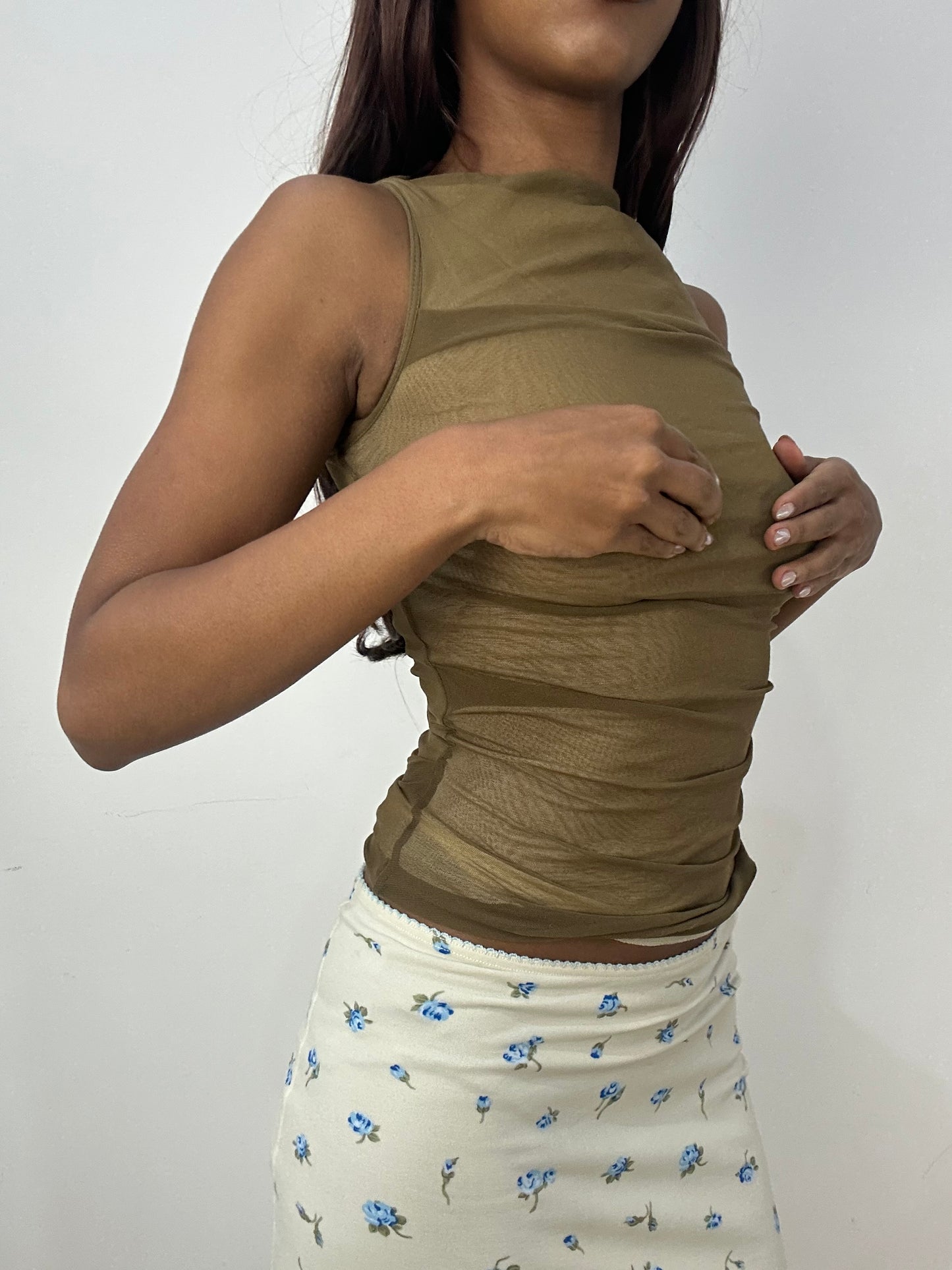 BEST PICKS | small khaki mesh overlay tank top