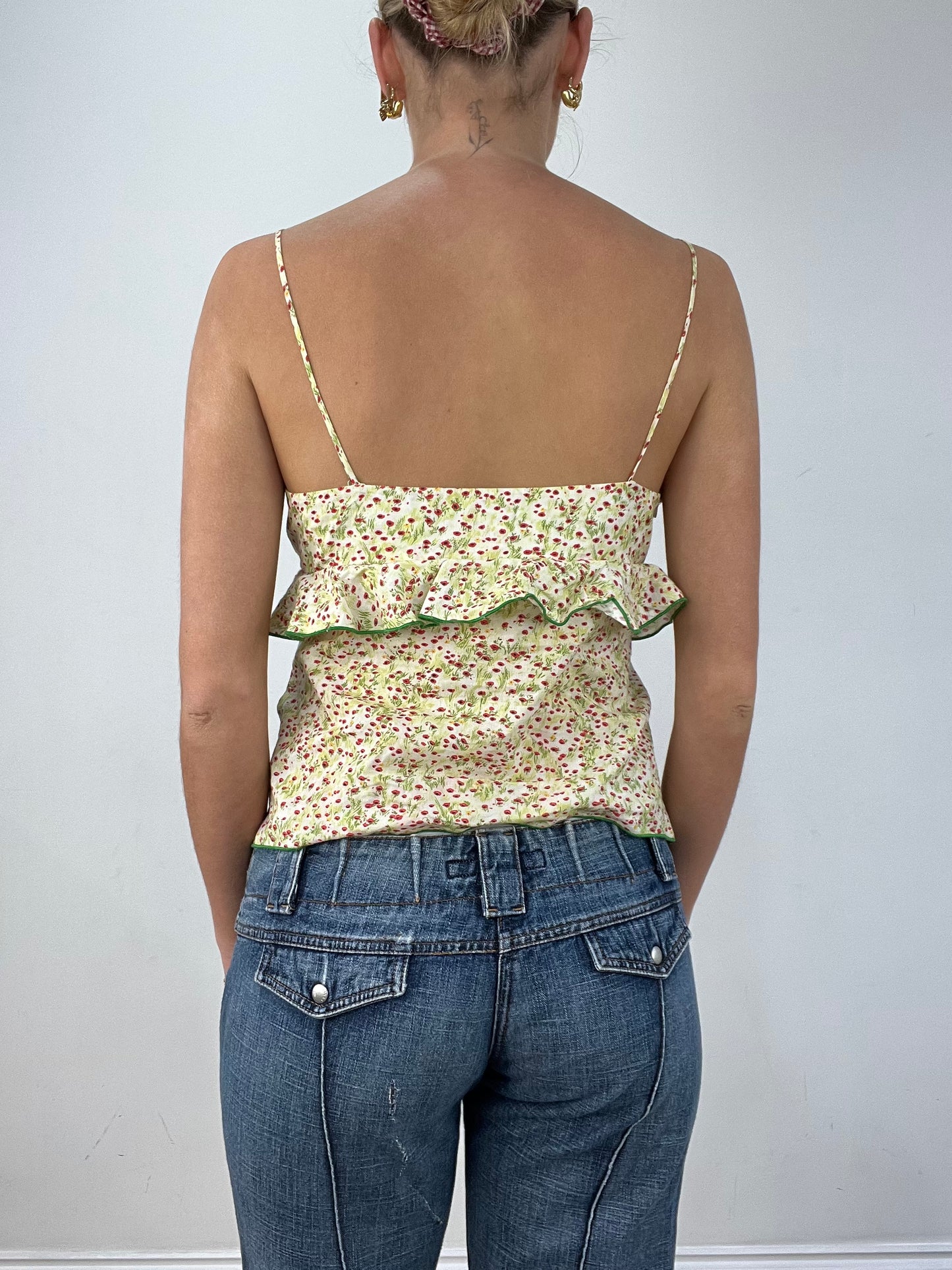 vintage edit twelve | medium green floral miss sixty linen cami