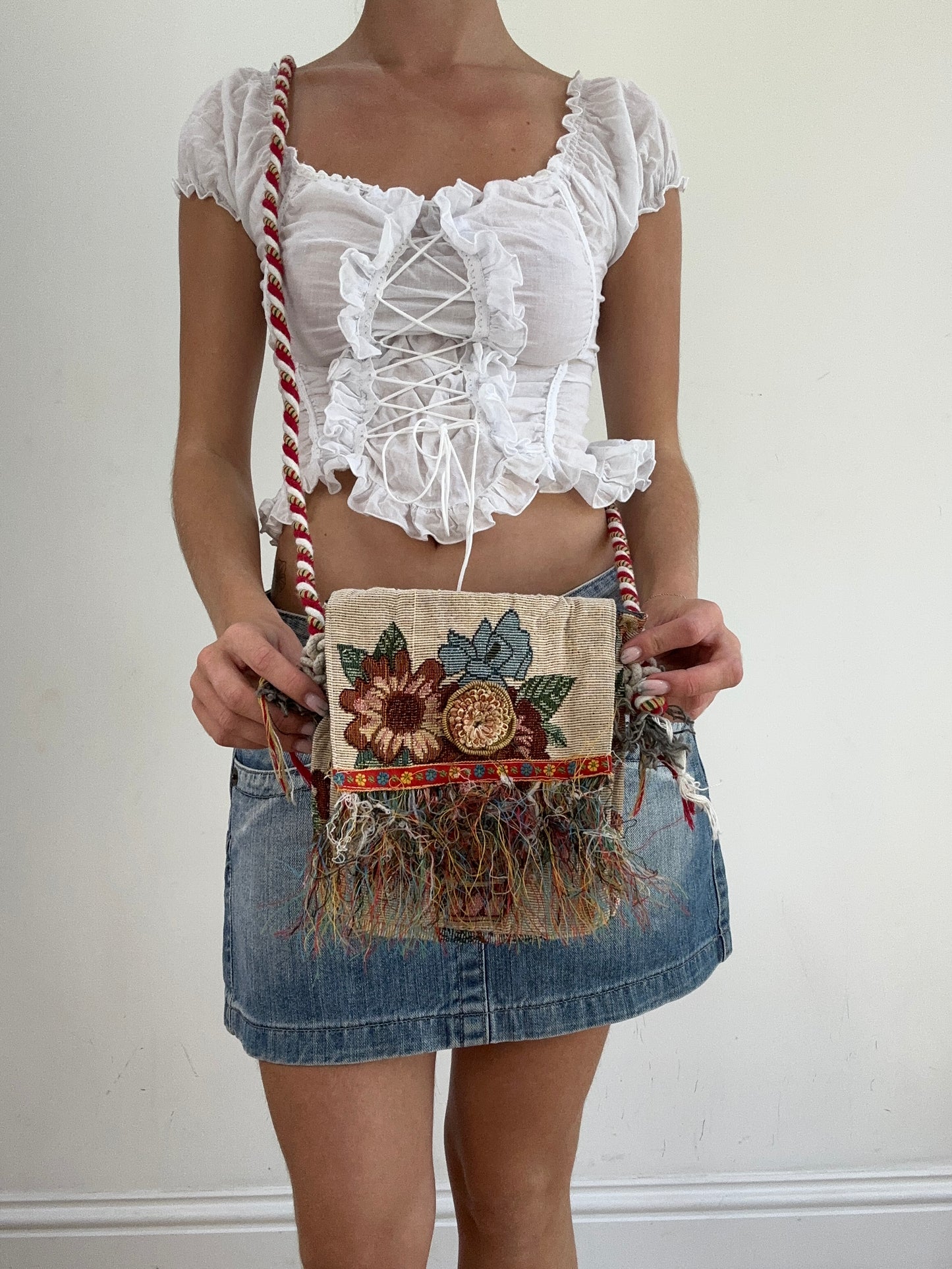 summer edit | red and cream crossbody bag with floral print
