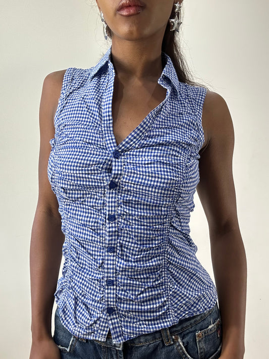 BEST PICKS | extra small blue gingham sleeveless shirt