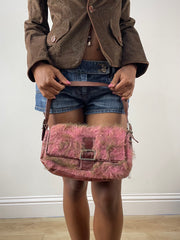 Vintage edit: festival | pequeño bolso rosa y marrón con detalles de piel sintética