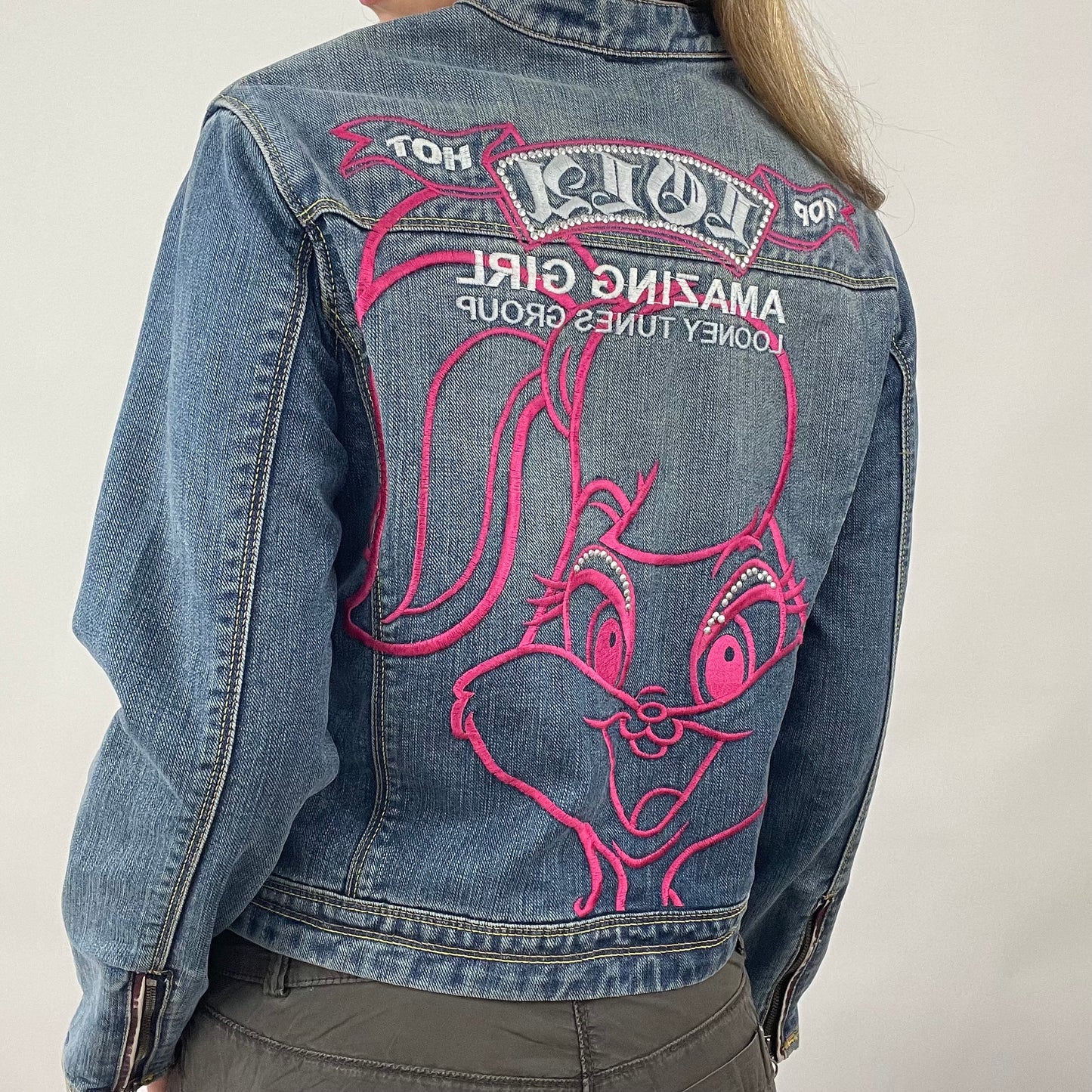 VINTAGE GEMS DROP | small denim “looney tunes” graphic jacket with stud detail