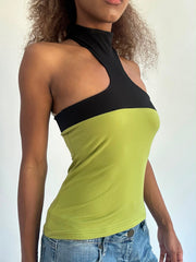 ‼️ | small green high neck top with black panel detail