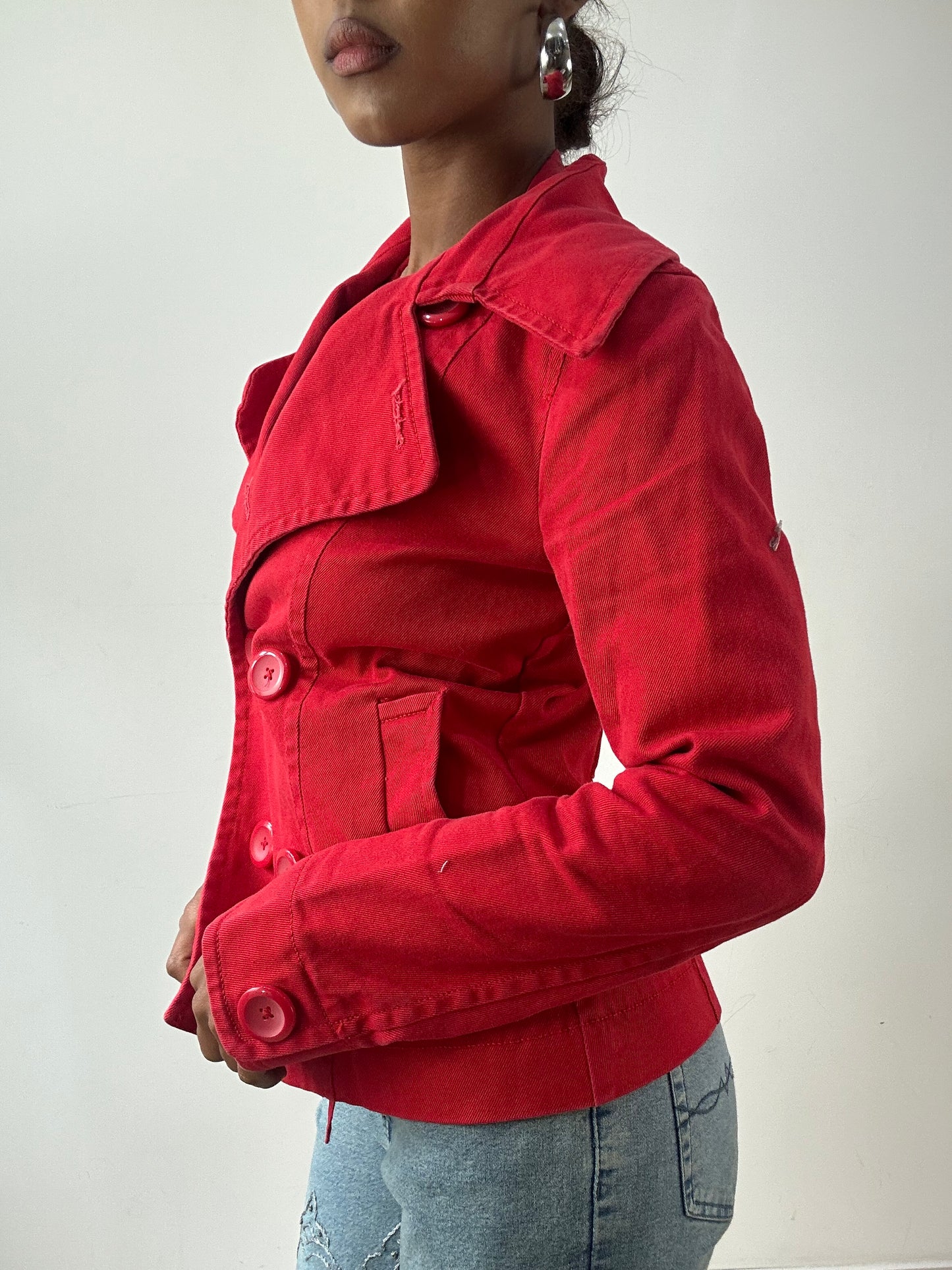 LFW edit | extra small red old h&m peacoat jacket
