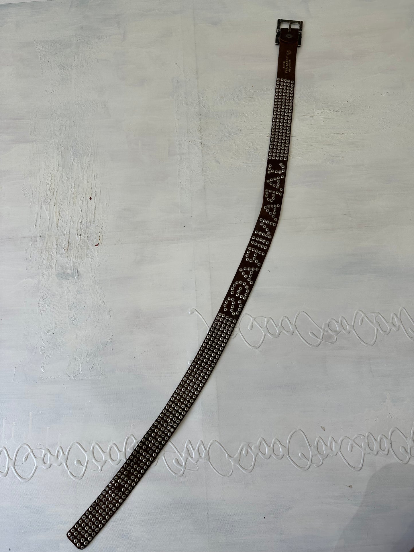 festival drop | brown leather studded belt with metal buckle