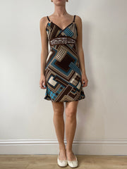 vintage edit thirty | brown and blue dress with abstract print